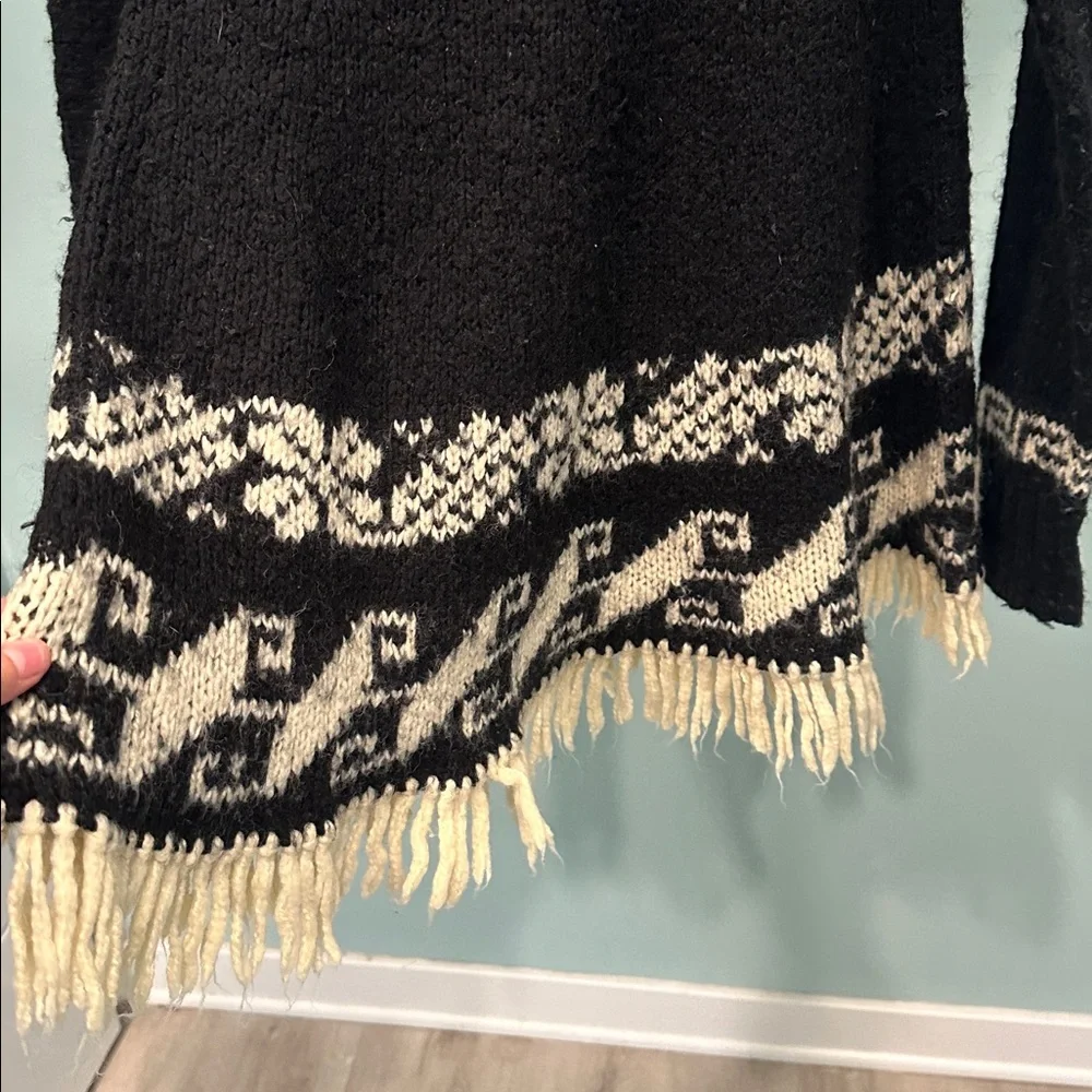 Free People Black and Cream Patterned Cowl Neck Sweater